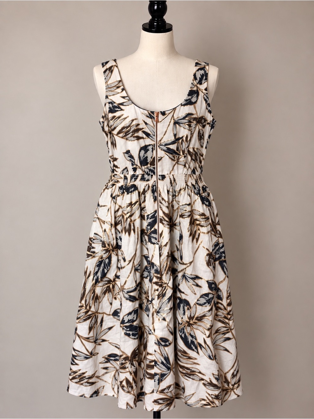 J.Crew 100% Linen Botanical Metallic Gold Dress Size 12